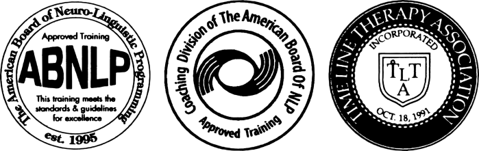 Professionally qualified: Three logos: The American Board of Neuro Linguistic Programming, Coaching Division of the American Board Of NLP, Time Line Therapy Association